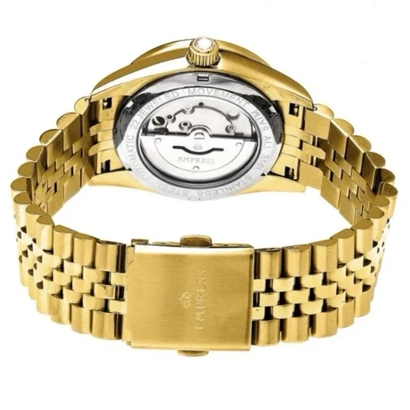 Empress Constance Gold Tone Brushed-Finish Sunray Automatic Ladies Watch - Picture 2 of 9